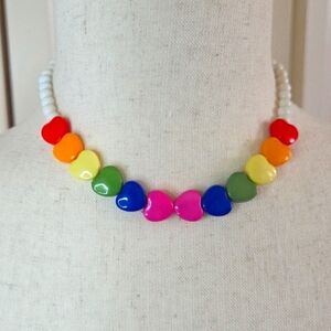 Vintage Early 1990s Colorful Heart Bead Necklace Nostalgic Childhood 6"